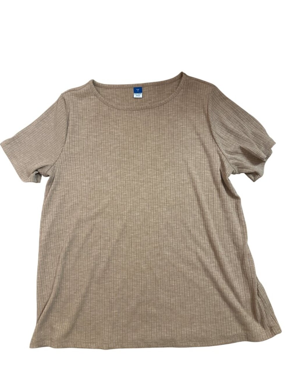 Old Navy Luxe Top T-Shirt M Ribbed Tan Short-Sleeve Fall Layering Cozy